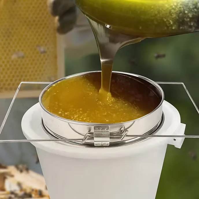 Honey Strainer, Double Sieves Stainless Steel Honey Extractor With Retractable H