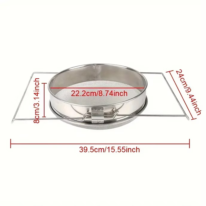 Honey Strainer, Double Sieves Stainless Steel Honey Extractor With Retractable H